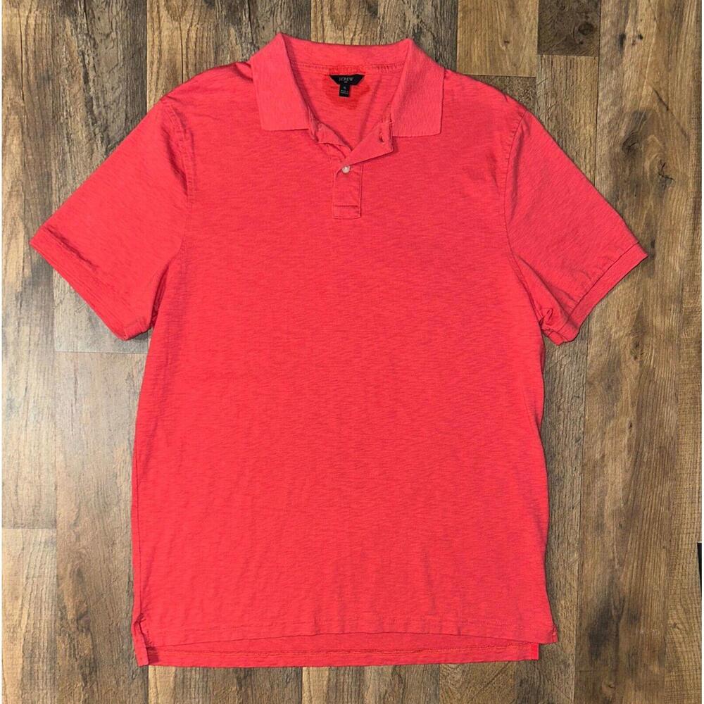 J Crew Polo Shirt Mens Large Coral Pink Short Sleeve Casual Preppy 100% Cotton
